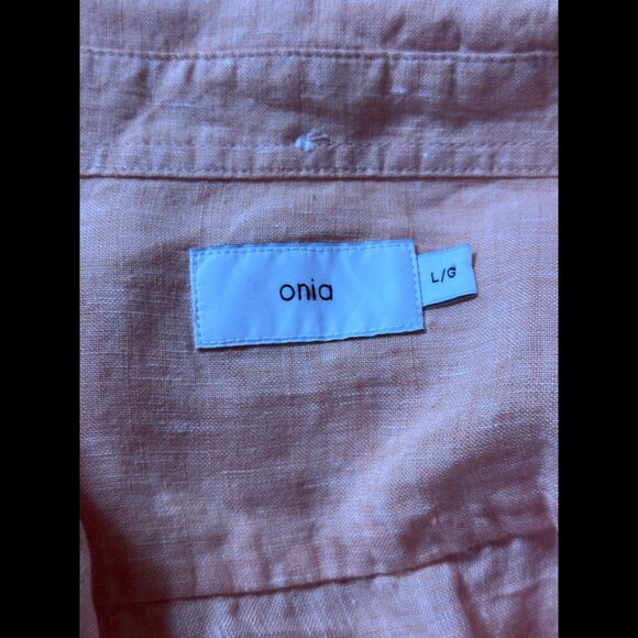 Onia Shirt Large Mens Orange Short Sleeve 100% Linen Oxford Casual Button - Picture 6 of 7